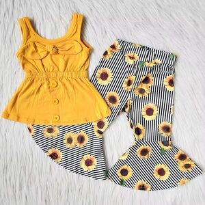 Yellow Sunflower Top and Pants Set